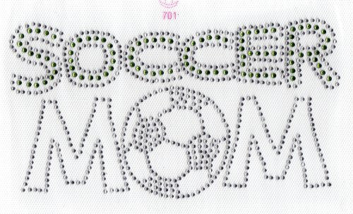 Soccer MOM Iron On Hot Fix Rhinestone Transfer -- Clear / Green