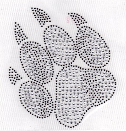 Large Paw Iron On Hot Fix Rhinestones Transfer -- Clear and Black